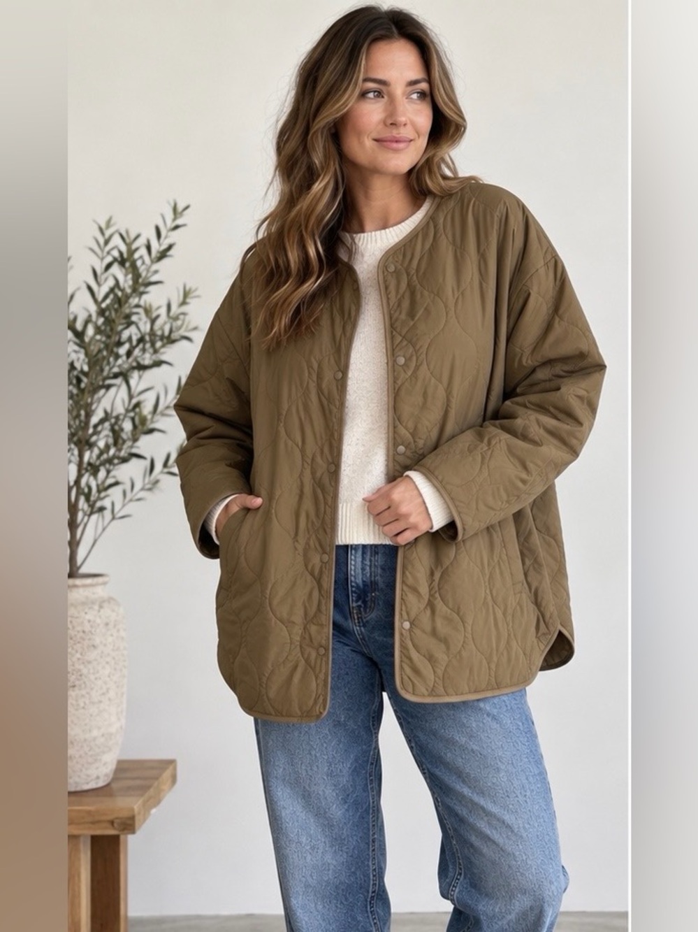 NWT Gap Primaloft Oversized Quilted Liner Jacket Dried Moss XXL Tall